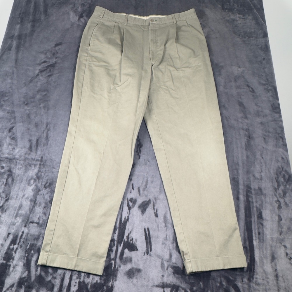 Tommy Hilfiger Pleated Chinos Mens 40x32 Khaki Tan Cuffed Cotton Twill Pants